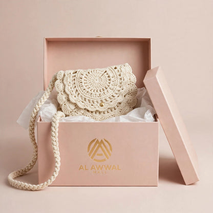 Handmade Crochet Cream Half-Moon Bag with Frill Detail