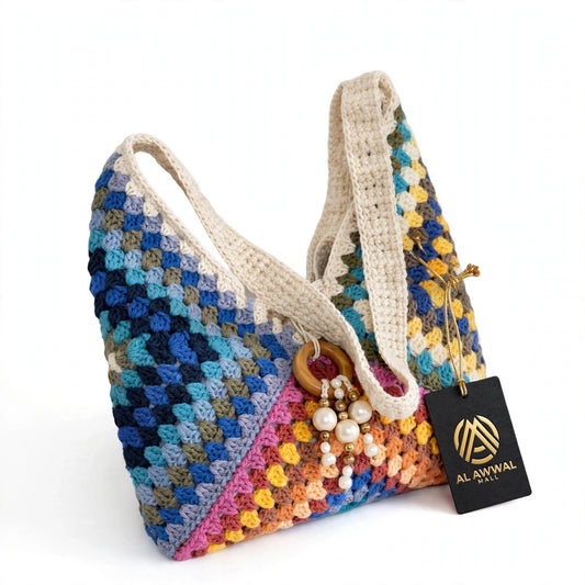 Handmade Crochet Granny Tote Bag with Different Color Combinations – Milk Cotton Yarn