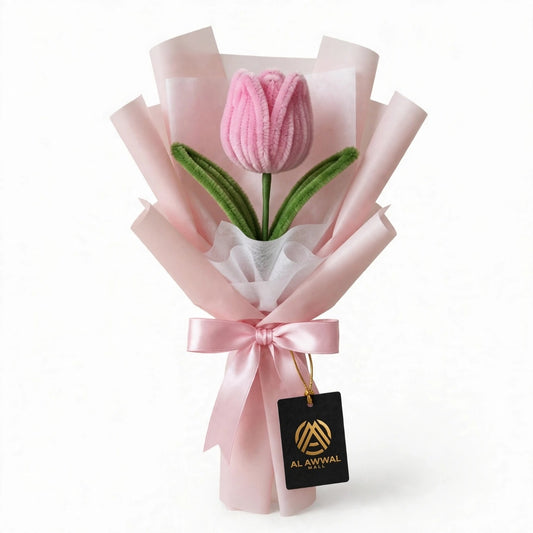 Handmade Crochet Baby Pink Velvet-Style Tulip Flower Bouquet