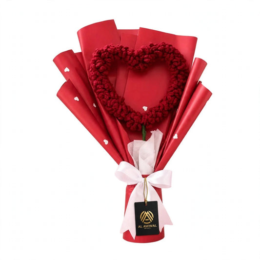 Handmade Red Daisy Flower Heart Frame with Tissue, Paper Wrap and White Ribbon Bow