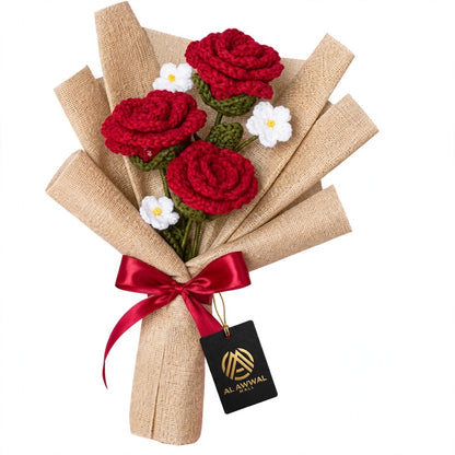 Handmade Rose and White Daisy Flower Bouquet with Paper Wrap and Ribbon Bow