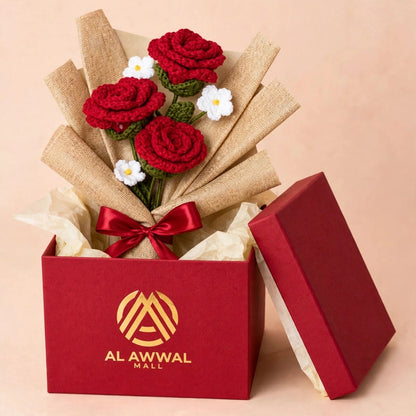 Handmade Rose and White Daisy Flower Bouquet with Paper Wrap and Ribbon Bow