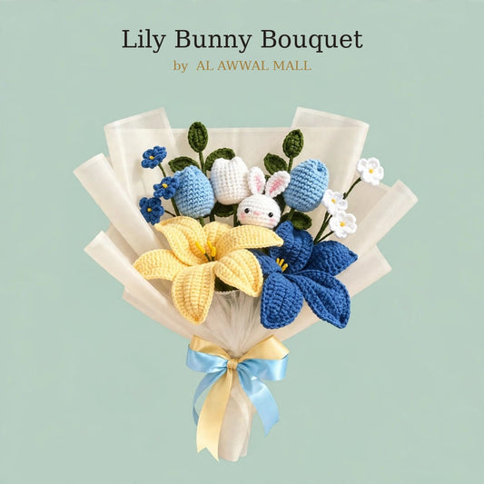 Handmade Mixed Flower Bouquet with Daisy, Tulip, Petal Flowers and Rabbit Teddy