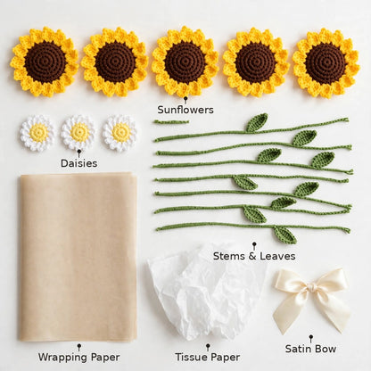 Handmade Sunflower Bouquet with Daisy Flowers, Green Leaves and Gift Wrapping