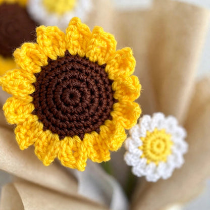 Handmade Sunflower Bouquet with Daisy Flowers, Green Leaves and Gift Wrapping
