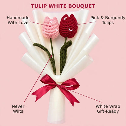 Handmade Tulip Flower Bouquet with White and Baby Pink Flowers