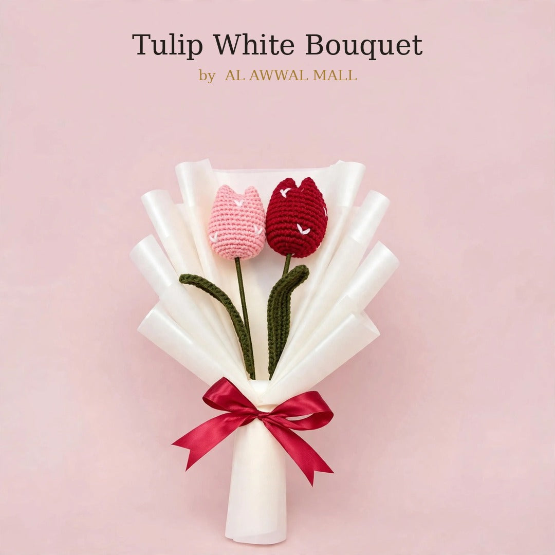 Handmade Tulip Flower Bouquet with White and Baby Pink Flowers