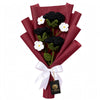 Black Rose and White Daisy Bouquet with Decorative Paper Wrap and Ribbon Bow