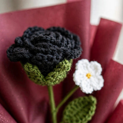 Black Rose and White Daisy Bouquet with Decorative Paper Wrap and Ribbon Bow