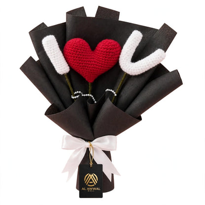 Red Heart Shape Rose Bouquet with I & U Letters
