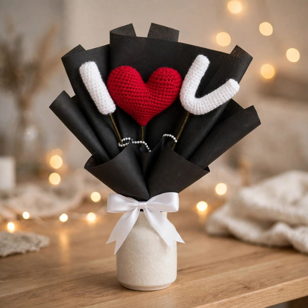 Red Heart Shape Rose Bouquet with I & U Letters