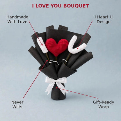 Red Heart Shape Rose Bouquet with I & U Letters