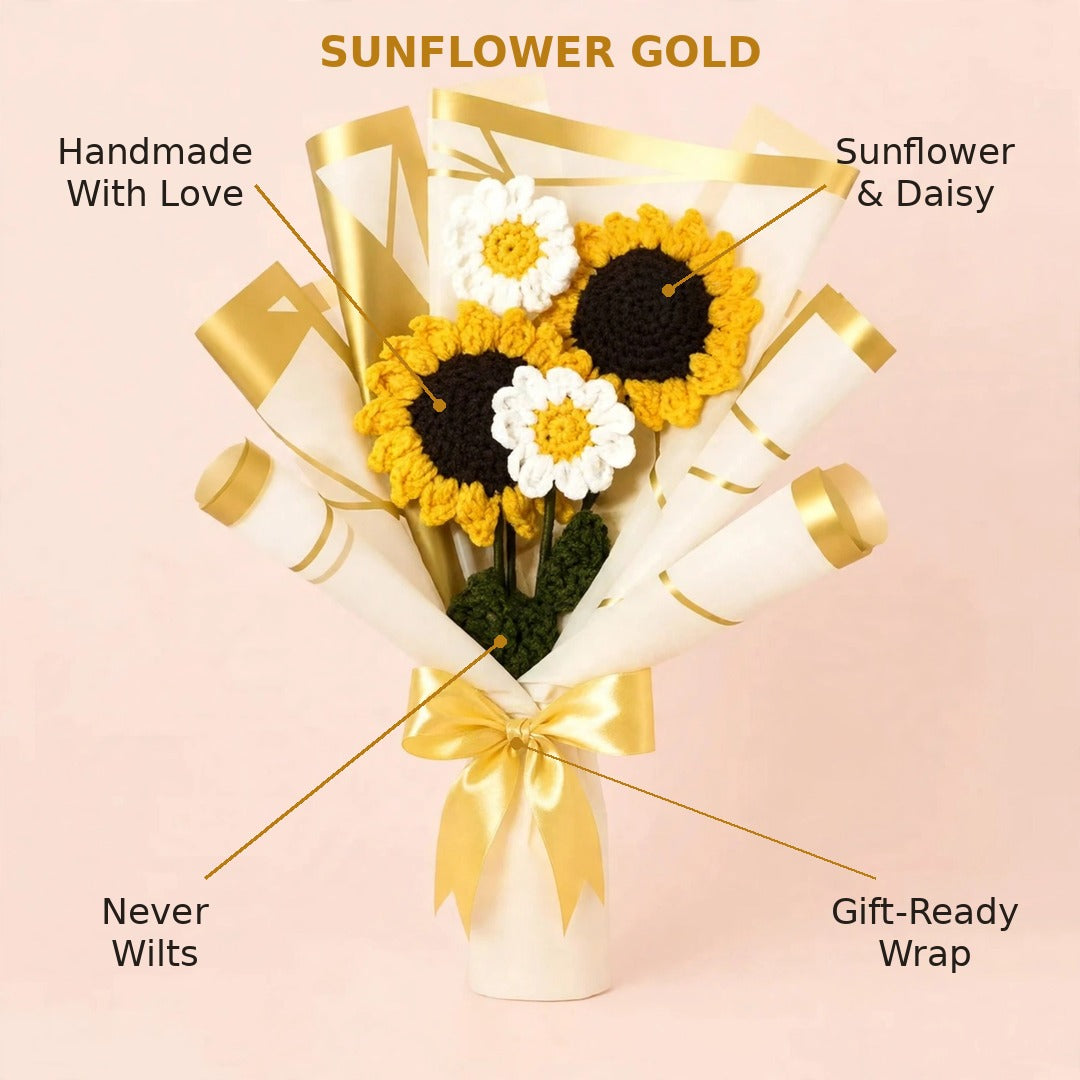 Sunflower & White Daisy Flower Bouquet with Cream Paper Wrapping