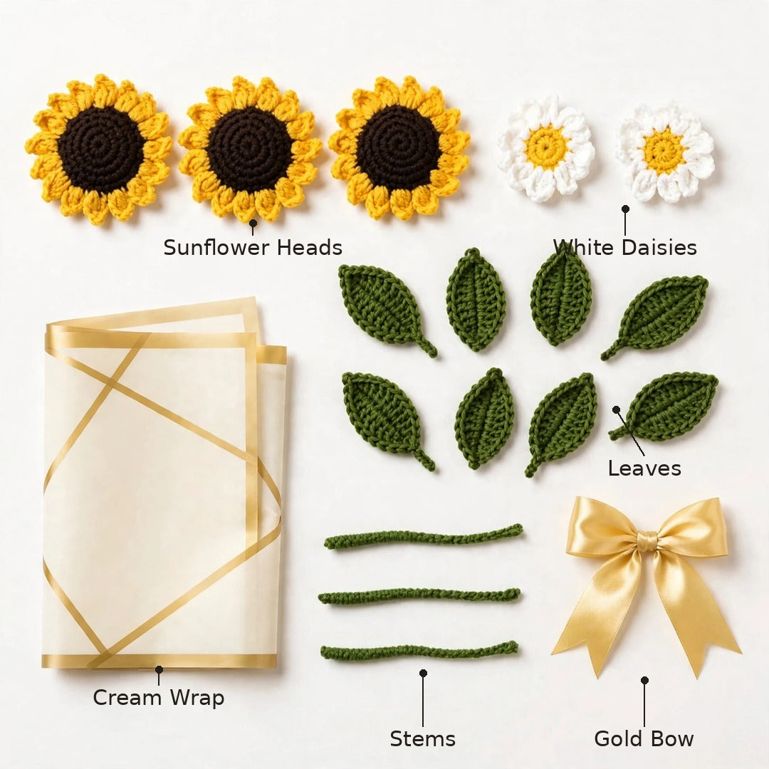 Sunflower & White Daisy Flower Bouquet with Cream Paper Wrapping
