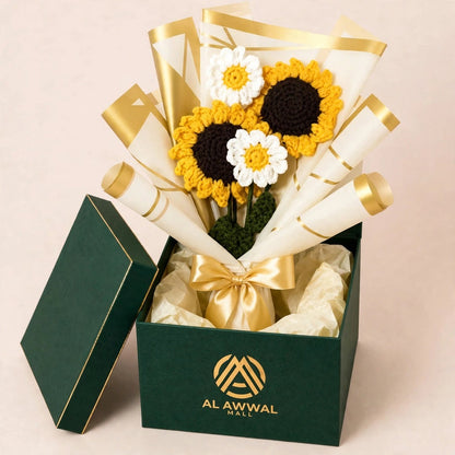 Sunflower & White Daisy Flower Bouquet with Cream Paper Wrapping