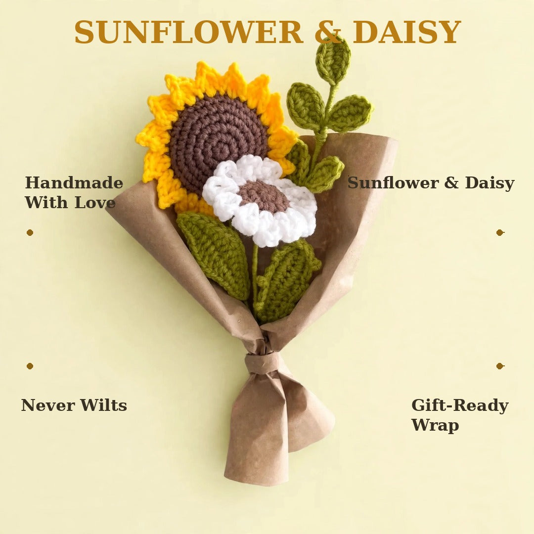 Sunflower & White Daisy Bouquet with Green Leaves