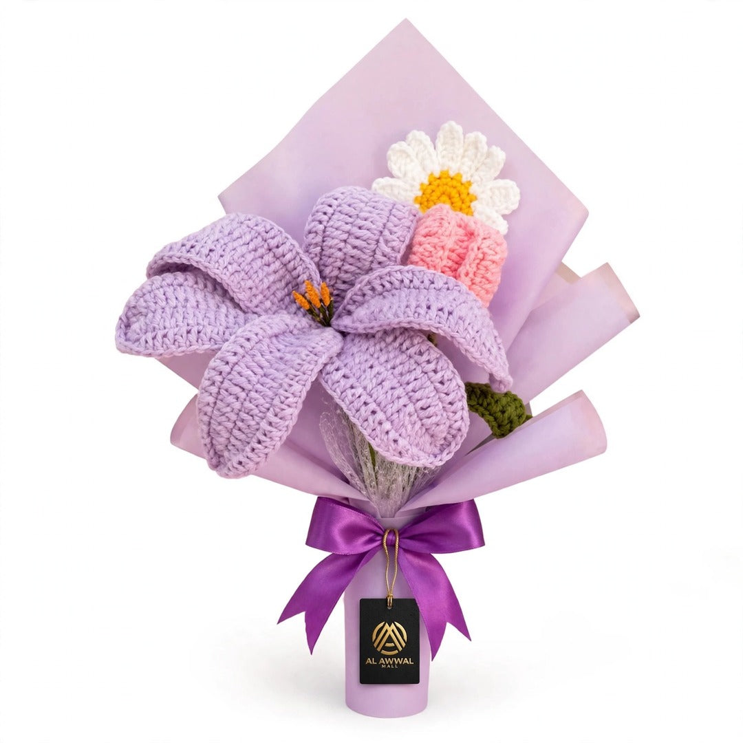 Lilac Lily & White Daisy Bouquet with Mini Flowers and Purple Wrapping