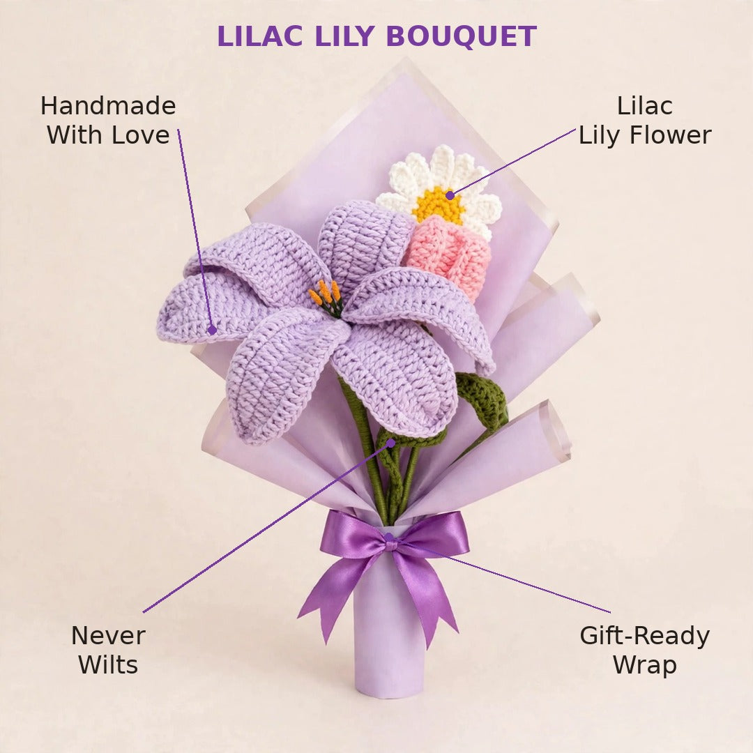 Lilac Lily & White Daisy Bouquet with Mini Flowers and Purple Wrapping