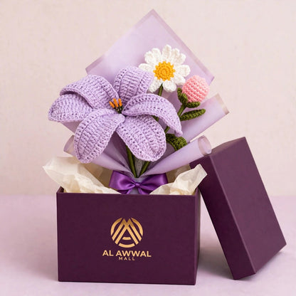 Lilac Lily & White Daisy Bouquet with Mini Flowers and Purple Wrapping