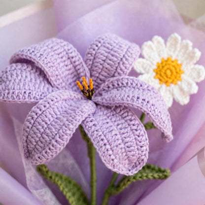 Lilac Lily & White Daisy Bouquet with Mini Flowers and Purple Wrapping