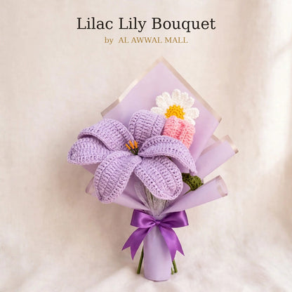 Lilac Lily & White Daisy Bouquet with Mini Flowers and Purple Wrapping