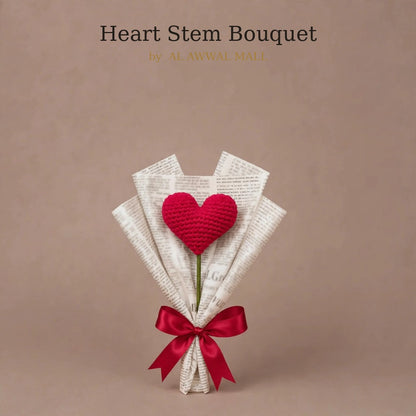 Single Heart-Shaped Flower with Newspaper Wrapping and Red Ribbon Bow