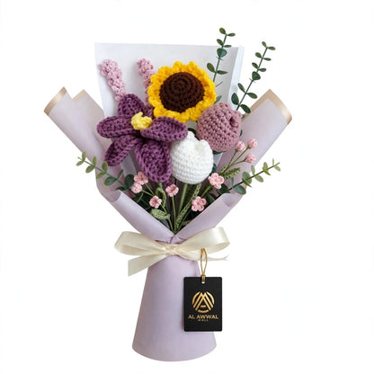 Mixed Flower Bouquet with Sunflower, Purple Orchid, Rose Buds & White Tulips