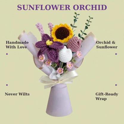 Mixed Flower Bouquet with Sunflower, Purple Orchid, Rose Buds & White Tulips