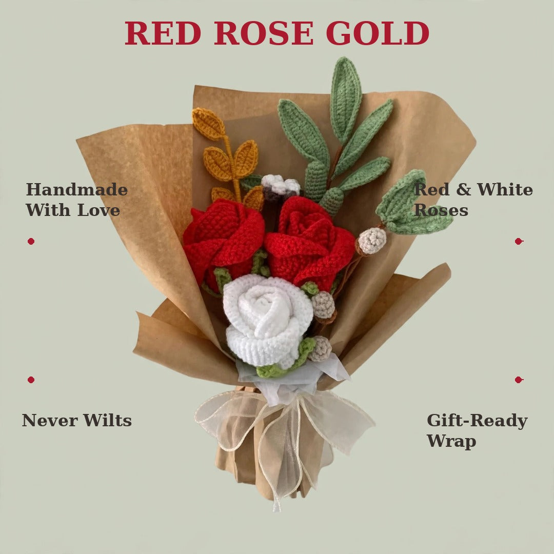 Red & White Rose Bouquet with Mini Rose Buds, Eucalyptus Leaves & Craft Wrapping