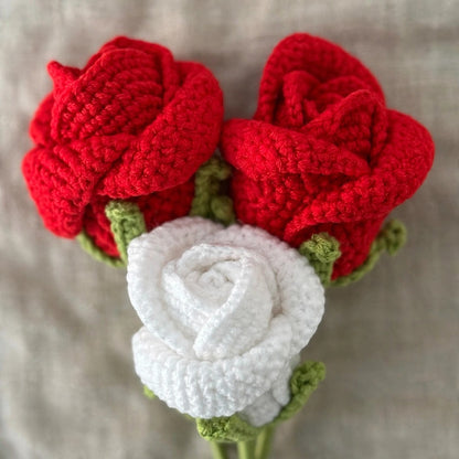 Red & White Rose Bouquet with Mini Rose Buds, Eucalyptus Leaves & Craft Wrapping
