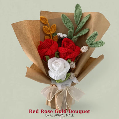 Red & White Rose Bouquet with Mini Rose Buds, Eucalyptus Leaves & Craft Wrapping