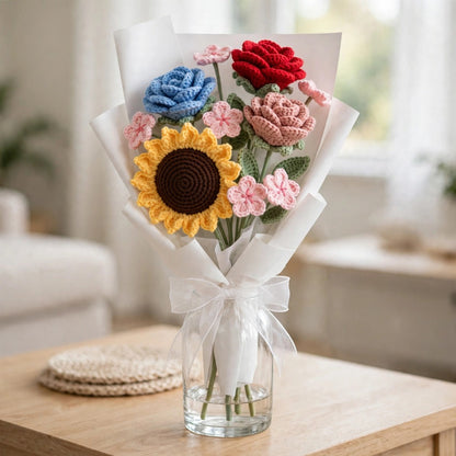 Red & White Rose Bouquet with Mini Rose Buds, Eucalyptus Leaves & Craft Wrapping