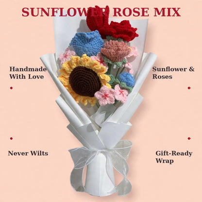 Red & White Rose Bouquet with Mini Rose Buds, Eucalyptus Leaves & Craft Wrapping