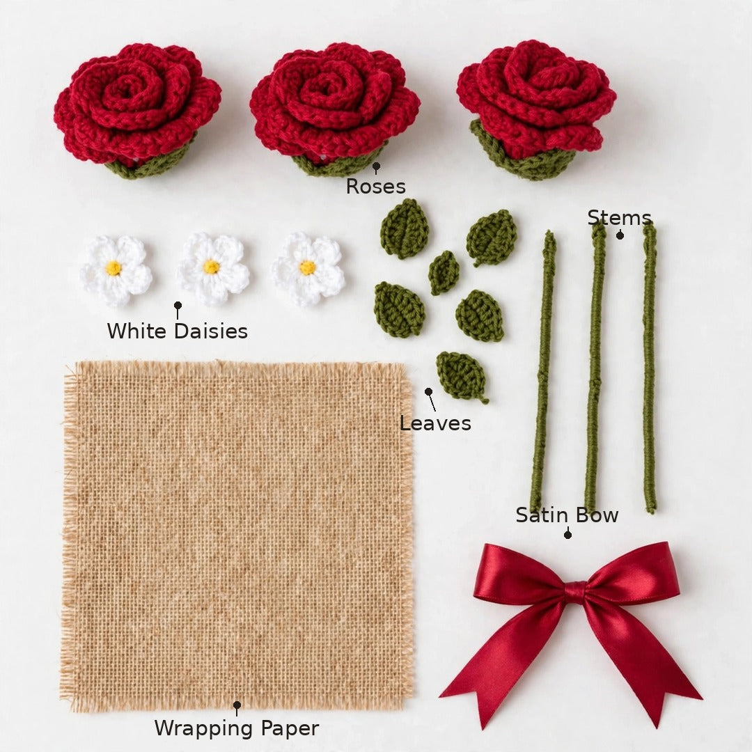Maroon Rose & White Daisy Bouquet with Burlap Wrapping and Ribbon Bow