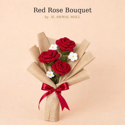 Maroon Rose & White Daisy Bouquet with Burlap Wrapping and Ribbon Bow