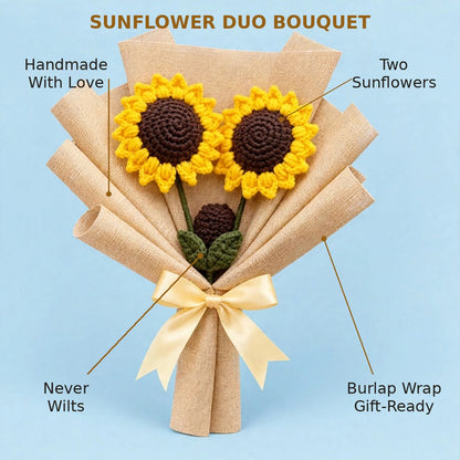 Sunflower Bouquet with Brown Bud, Burlap Wrapping & Ribbon Bow