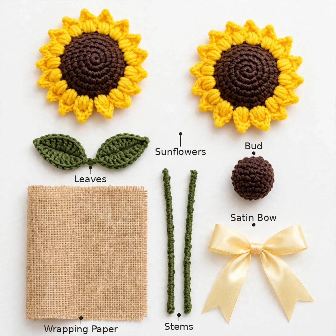 Sunflower Bouquet with Brown Bud, Burlap Wrapping & Ribbon Bow