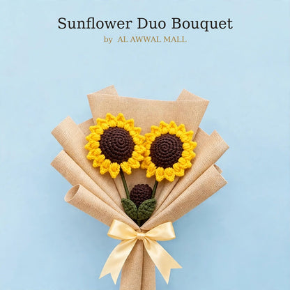 Sunflower Bouquet with Brown Bud, Burlap Wrapping & Ribbon Bow