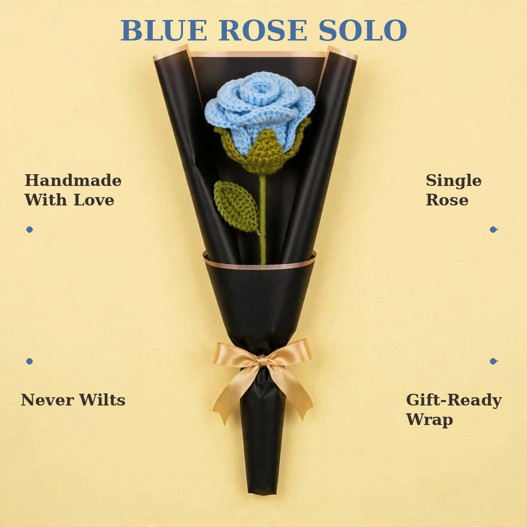 Blue Rose Bouquet with Black Wrapping and Golden Ribbon Bow