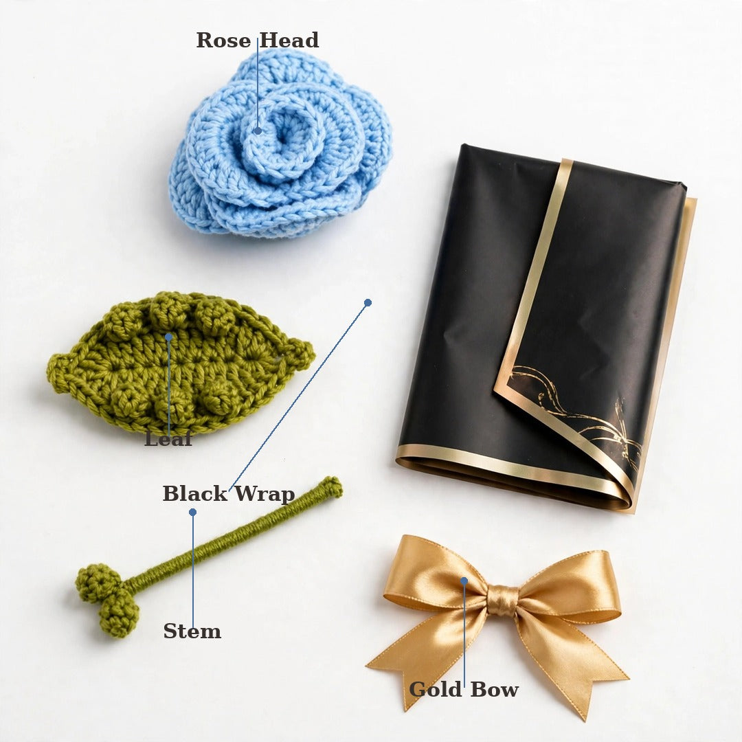 Blue Rose Bouquet with Black Wrapping and Golden Ribbon Bow
