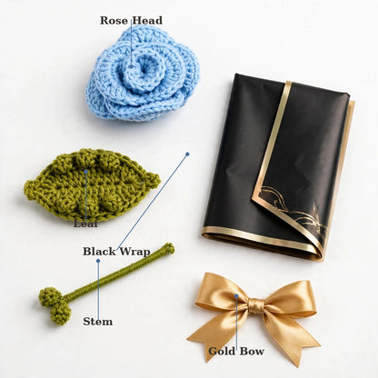 Blue Rose Bouquet with Black Wrapping and Golden Ribbon Bow