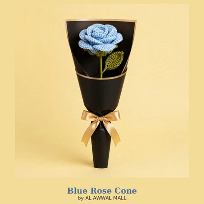 Blue Rose Bouquet with Black Wrapping and Golden Ribbon Bow