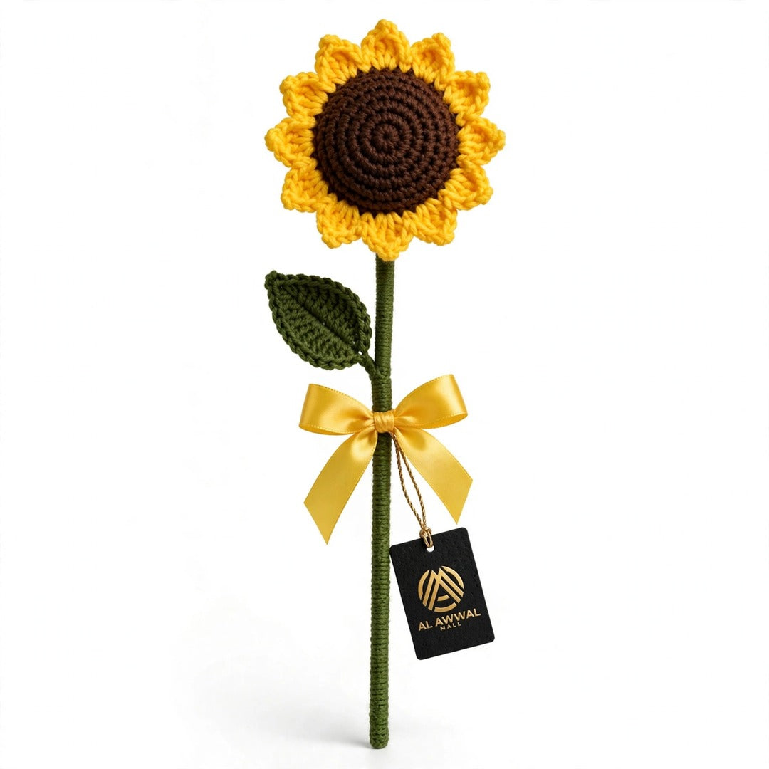 Handmade Crochet Sunflower with Stem – Single Flower