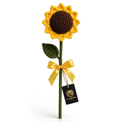 Handmade Crochet Sunflower with Stem – Single Flower