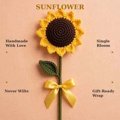 Handmade Crochet Sunflower with Stem – Single Flower