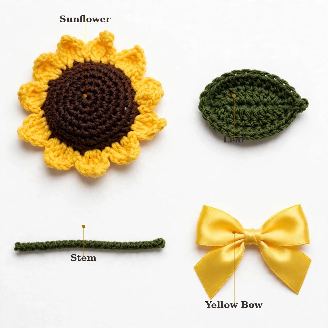Handmade Crochet Sunflower with Stem – Single Flower