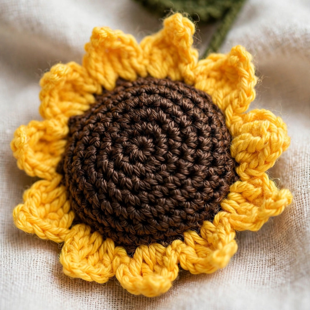 Handmade Crochet Sunflower with Stem – Single Flower