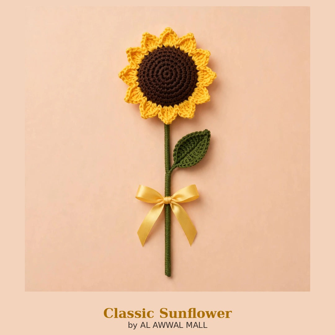 Handmade Crochet Sunflower with Stem – Single Flower