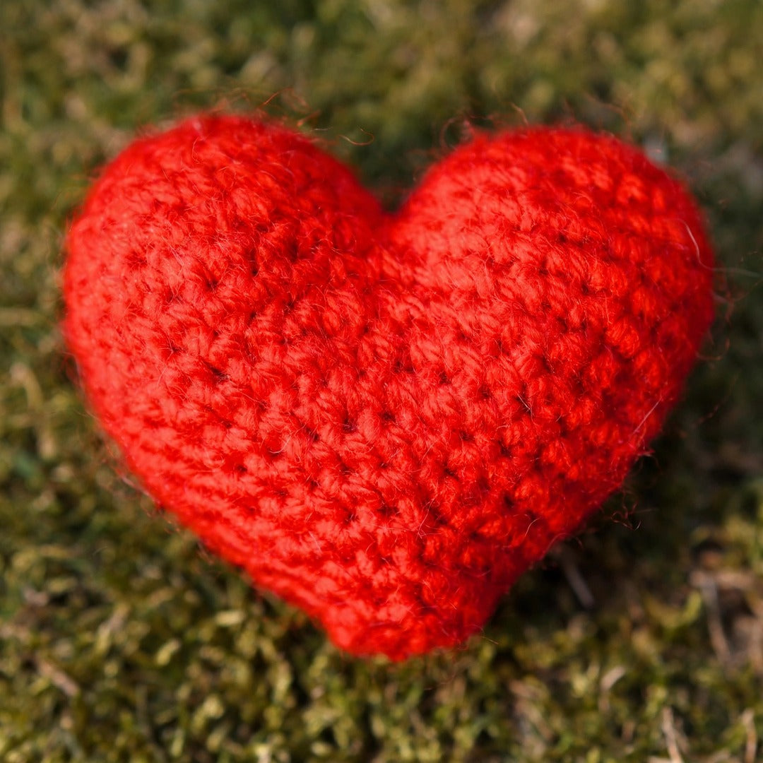 Handmade Crochet Heart-Shaped Flower with Black & Burlap Wrapping