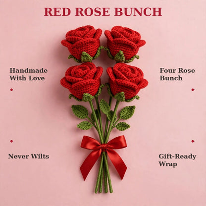 Red Roses with Long Stems, Green Leaves & Red Ribbon